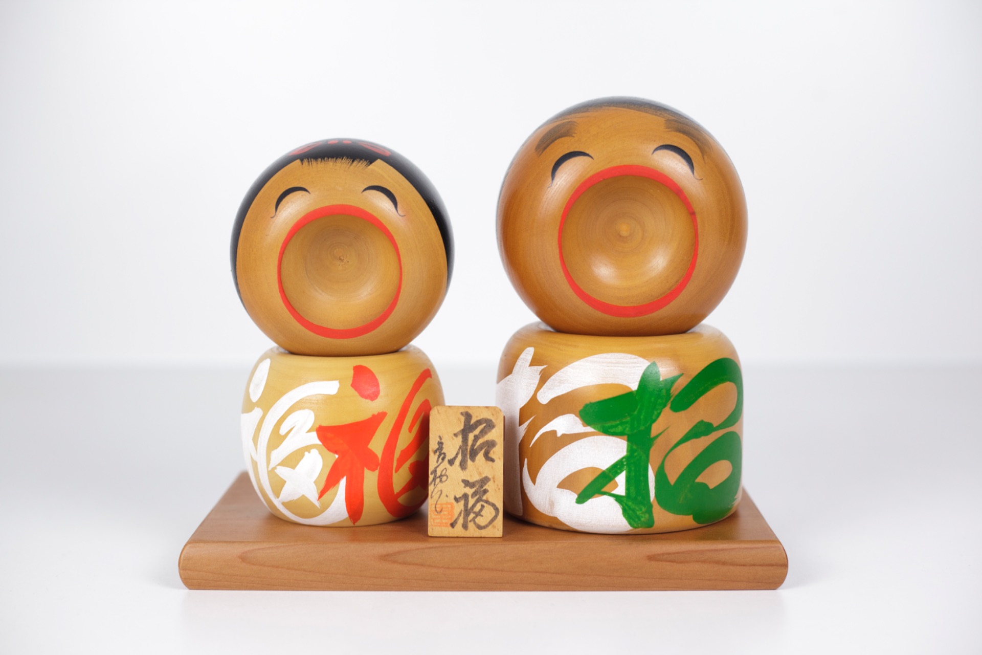 Creative Kokeshi Pair by Sato Kōson (佐藤幸尊) | 18.5 cm & 16.5 cm